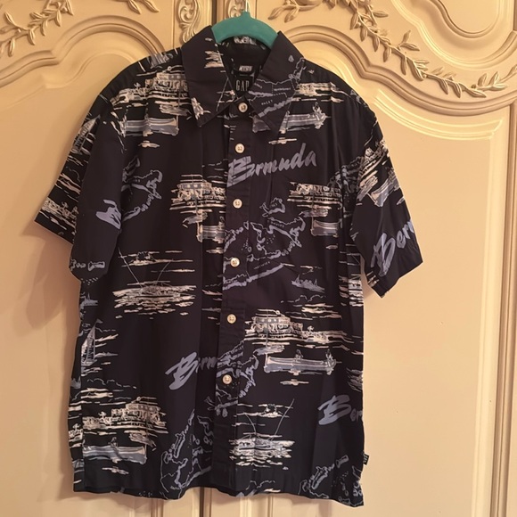 Gap Bermuda shirt Hawaiian button down dress top boys kids vacation resort luau - Picture 3 of 10